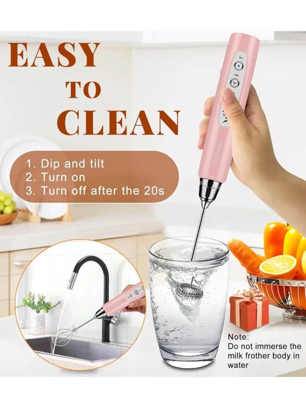Rechargeable Handheld Milk Frother Wand - Electric Whisk for Coffee, Latte